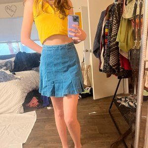 pleated denim zara skirt